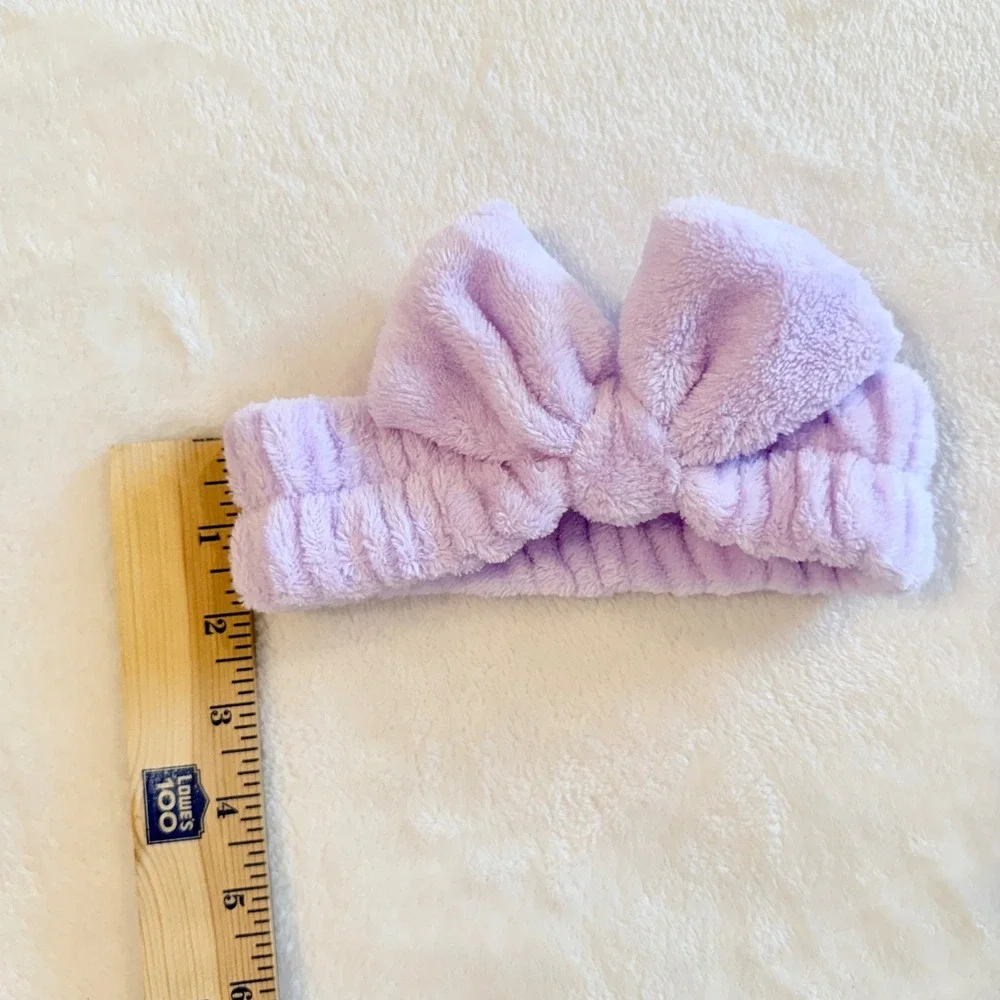 Spa Headband Kids O/S Pink Purple Bow Microfiber Fleece 4 Pack